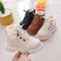 Children's martin boots with cotton and thick children's leather waterproof and lightweight boys' cotton shoes and fleece warm leather boots.