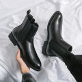 British Style Chelsea Boots Men Mid Calf Dress Shoes Business Formal Ankle Boots Antumn Bota Masculina Split Leather Shoes KEEMEEUYZO. 