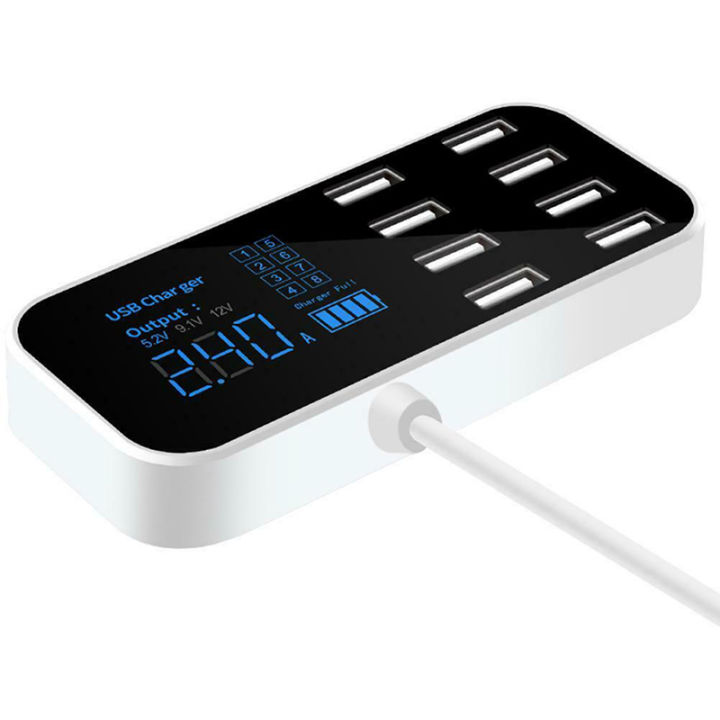 【Popular】 USB 8 Multi-Port Adapter Car Charger Smart LED Display Charging Station Mall