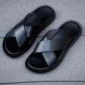 Men Shoes Italian Leather Slippers Men Beach Summer Shoes High Quality Big Size 38-47 Slip on Flats Male Flip Flops Mens Sandals.