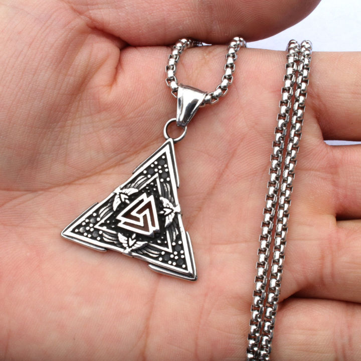 New domineering viking jewelry triangle symbol stainless steel pendant necklace pendant submythology necklace men's necklace