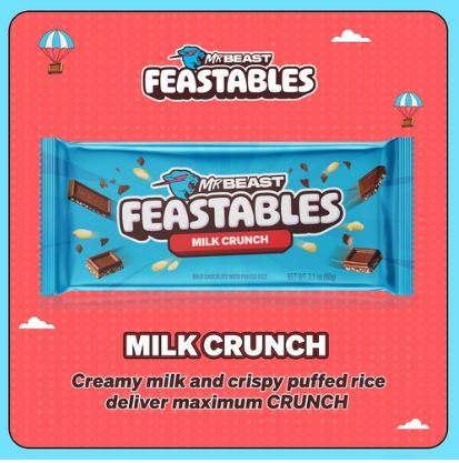 Mr Beast Feastables Milk Crunch Chocolate Bar - 60g, Made in USA
