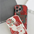 Jizetin for Samsung S22 Ultra 5G Back Cover Back Cover Red Rose Cream Wavy Edge Soft Silicone Phone Case.