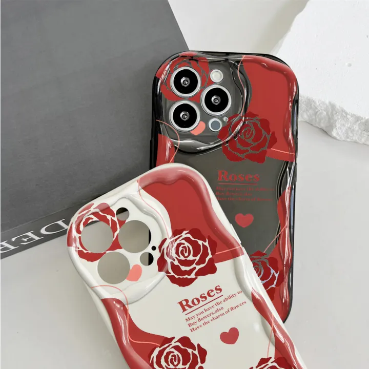 Jizetin%20for%20Samsung%20S22%20Ultra%205G%20Back%20Cover%20Back%20Cover%20Red%20Rose%20Cream%20Wavy%20Edge%20Soft%20Silicone%20Phone%20Case%20-%20Image%205