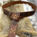 Medieval Belt for Men Cosplay Prop Renaissance Costume Embossed Larp Accessories O Ring Belt , Brown.