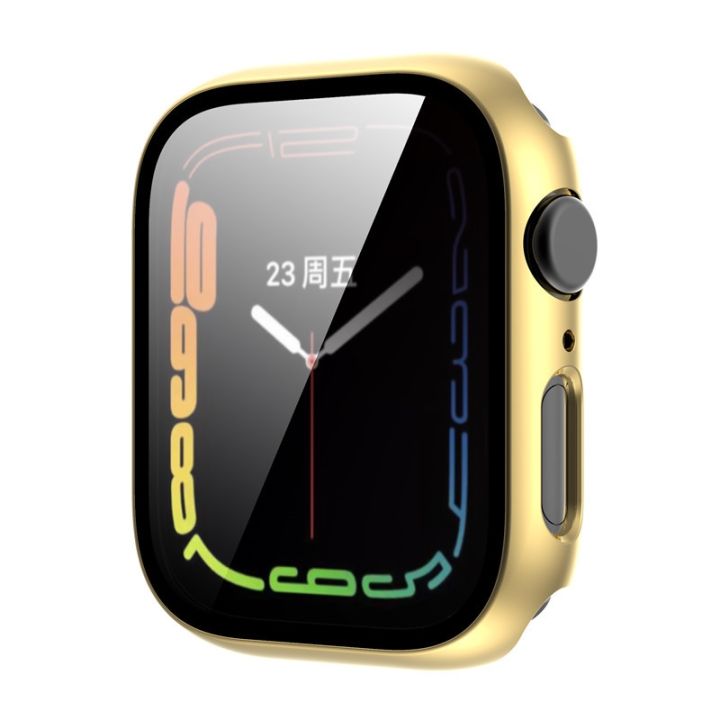 (New) Tempered Glass Film Plating PC Watch Case For Apple Watch Series 9 / 8 & 7 41mm