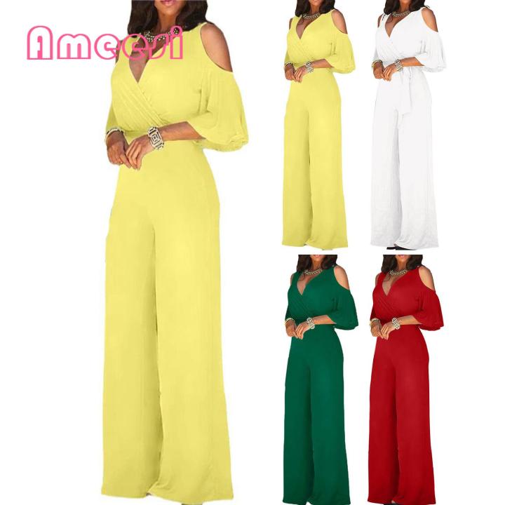 Party Romper Solid Color Wide Leg Jumpsuit Summer Jumpsuit