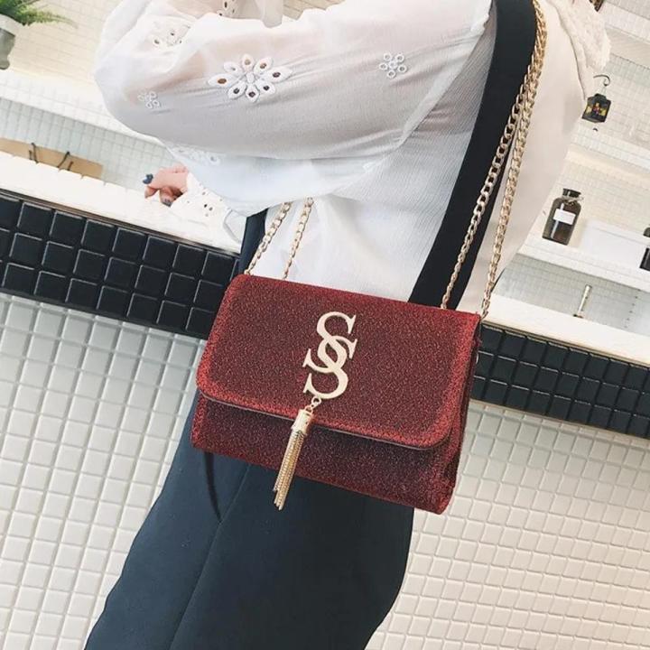 Kstyle Women Elegant Fashion  Simple Shiny Glittery Ultra Light  Premium PU Leather  Outing Handbag  Shoulder Bag Crossbody Bag