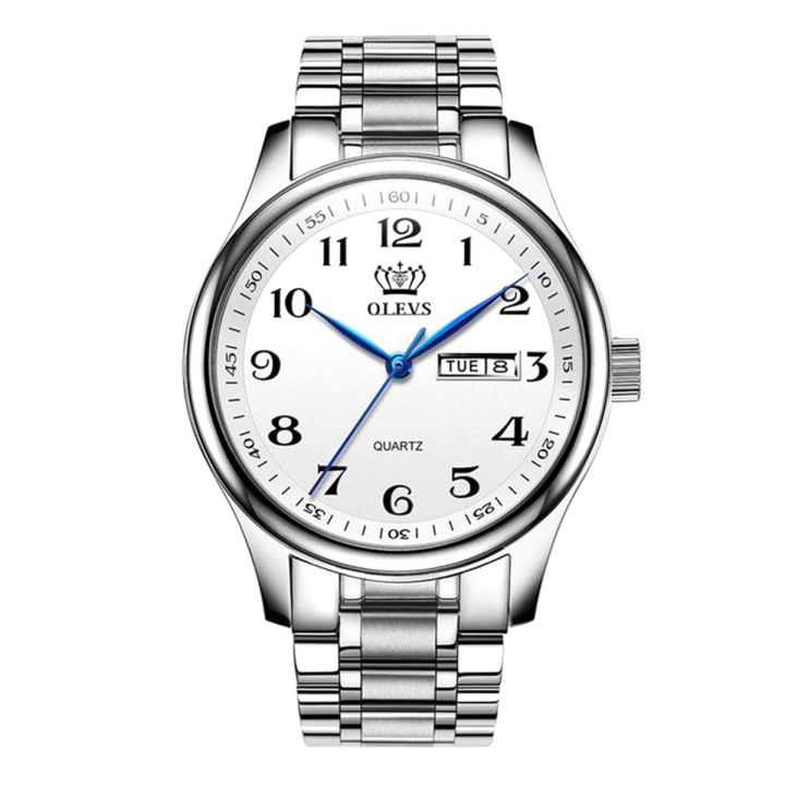 OLEVS 5567 Silver Stainless Steel Analog Watch For Men - White & Silver