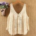 Women's Crocheted Hollow-out Knitted Vest Jacket Summer New Korean Style Retro Loose Sleeveless Sling Blouse. 
