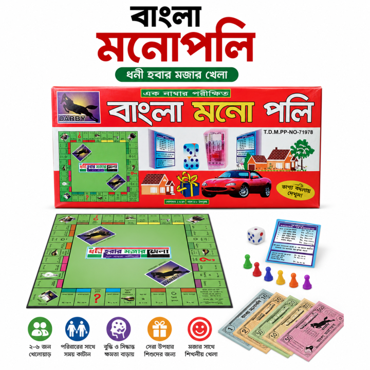 Dhoni Hobar Mojar Khela - Monopoly Games, Monopoly Board Game – 1 Set