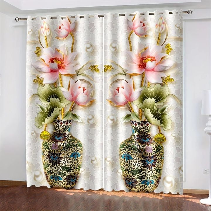 2pcs%203D%20Beautiful%20Vase%20Lotus%20Flower%20Digital%20Printed%20Curtain%20Living%20Room%20Curtains%20Grommet%20Top%20Curtains%20Living%20Room%20Office%20Home%20-%20Image%202