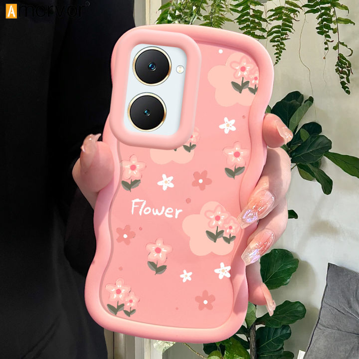 AMORVOR for Vivo Y03 Y18 Y18E Y18S Back Cover Pretty Flowers Pattern Luxury Phone Case Macaron Wave Soft Silicone Mobile Cover