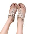 Cross border women's shoes foreign trade plus size bohemian herringbone sandals women's shoes summer new clip-toe flower flat shoes.
