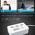 1 PCS 3 Port USB HUB 2.0 Splitter Combo Card Reader 7 in 1 Portable Support TF SD M2 SDHC Card Read Write. 