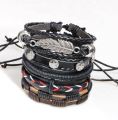 Trendy Imported 5 Pcs Multilayer Handmade European Leather Bracelet Charms Beads for Men Women Unisex Punk Wrist Hand Bands. 