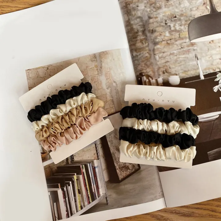 4pcs/pack%20Women%20Silky%20Satin%20Skinny%20Elastic%20Hair%20Band%20Girls%20Ponytail%20Holders%20Small%20Hair%20Rope%20Simple%20Hair%20Ties%20Korean%20Rubber%20Band%20-%20Image%205