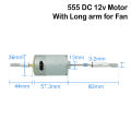 12V 555 DC Fan Motor with Long Shaft and Double Threaded Coupler - High Speed, Heavy Duty, Full Metal Body, Original Copper Core Fan Motor. 