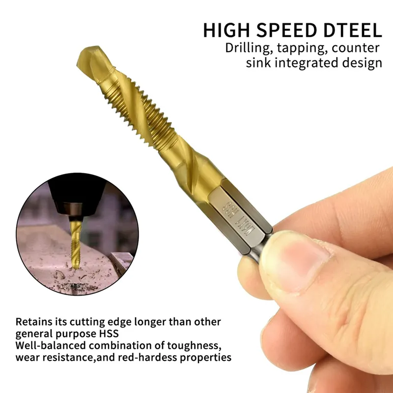 ARELENE 14Pcs 1/4Inch Hex Shank Titanium Combination Drill and Tap