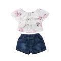 Baby Girl Floral Tassel Tops Denim Shorts Pants Jeans Summer 2Pcs Sets Sunsuit.