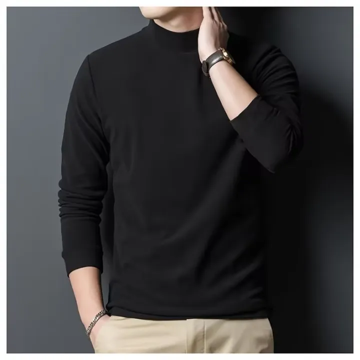Double-sided%20velvet%20stand%20collar%20padded%20long%20sleeve%20t-shirt%20men's%20solid%20color%20autumn%20and%20winter%20thermal%20base%20layer%20top%20korean%20autumn%20coat%20-%20Image%206