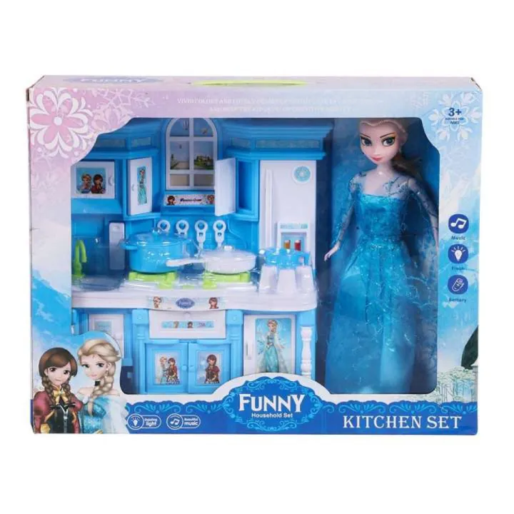 Frozen Household Kitchen With Light & Music For Girls With A Beautiful Frozen/Elsa Doll - Doll
