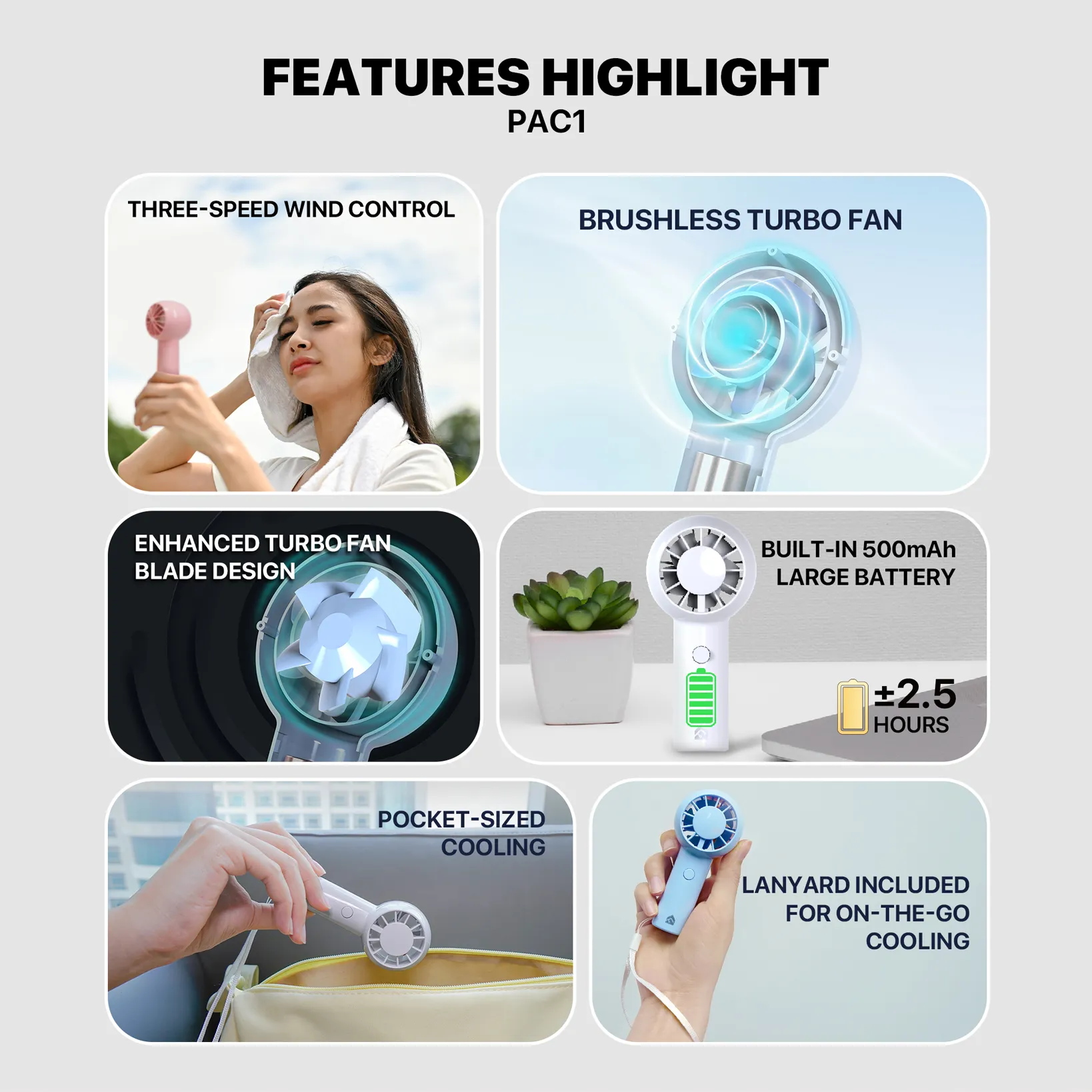 Fantech PAC1 Portable Handheld Charger Fan description image 2