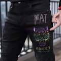Men's Autumn New European Station Personality Trend Head Print Rhinestone Casual Ankle Banded Pants Denim Trousers Men. 