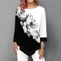 Spring Summer Irregular Print 3/4 Sleeve T-Shirts Women Clothing Fashion Casual Tops Plus Size Loose Pullovers Tee Shirt Femme.