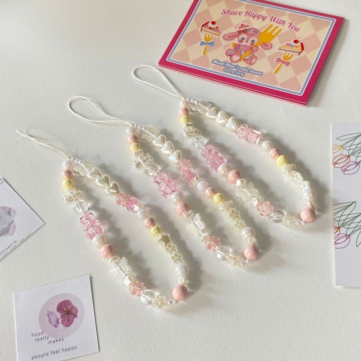 Creative sense of small fresh girly color matching cute bear DIY beaded mobile phone chain, mobile phone case accessories, mobile phone accessories