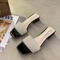 Fashion Beautiful Slippers 1.57 Inches Mid High Heels Style Pearl Sandals For Women (Size 34-39). 