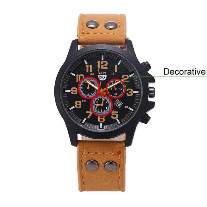 Military Leather Waterproof Date Quartz Analog Men's Quartz Wrist Watches