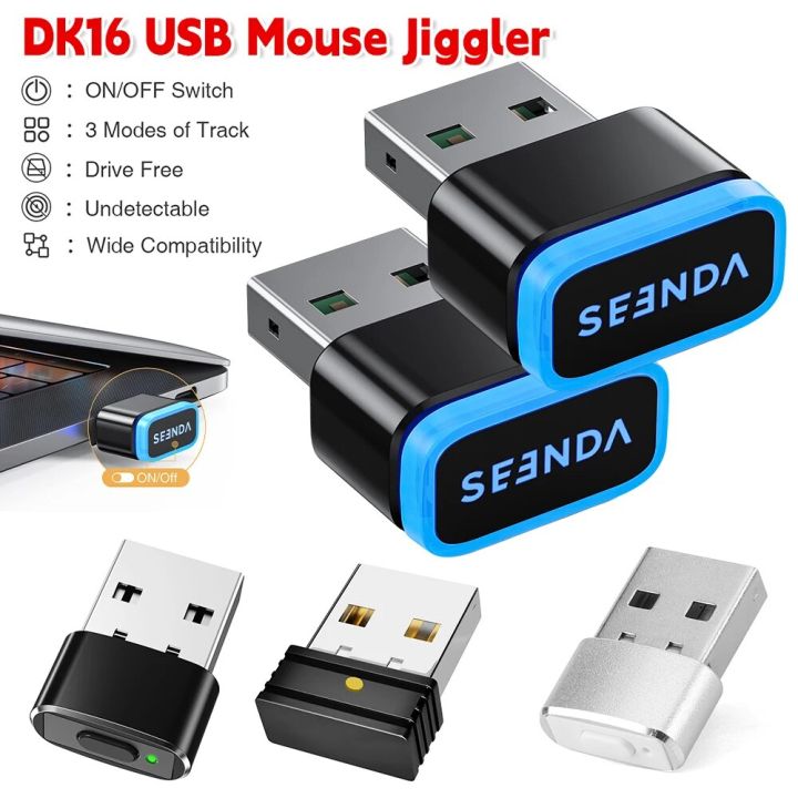 DK16 USB Mouse Jiggler Undetectable 3 Modes Anti-sleep Mouse Mover Free Driver On Off Button Plug and Play Computer Mouse PC