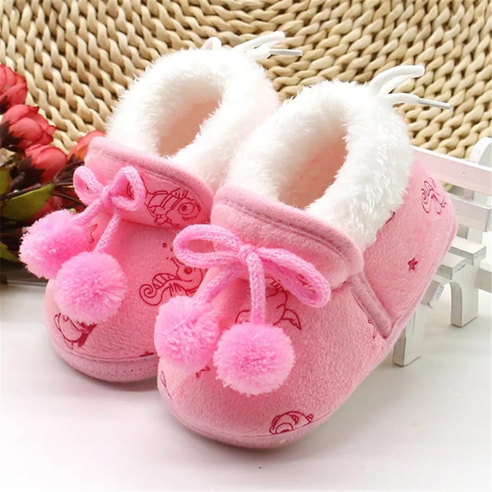 Baby Shoes Baby Shoes Winter Plush Soft Sole Newborn Baby Girl Princess Winter First Walker Crawling Shoes for (6-12 months)