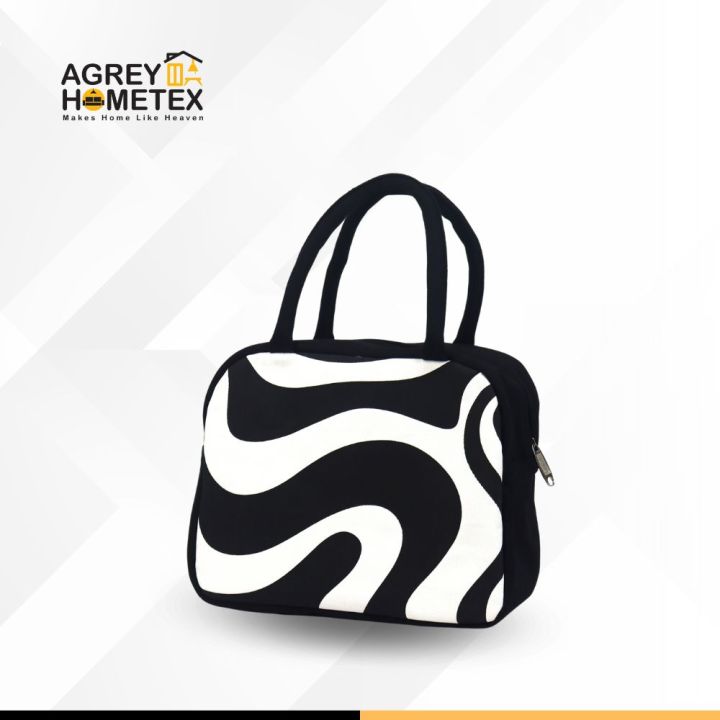 Lunch%20Carry%20Bag,%20Cotton%20Fabric,%20Black%20&%20White,%20(9.5%E2%80%B3x7.5%E2%80%B3x5%E2%80%B3)%20-%20Image%202