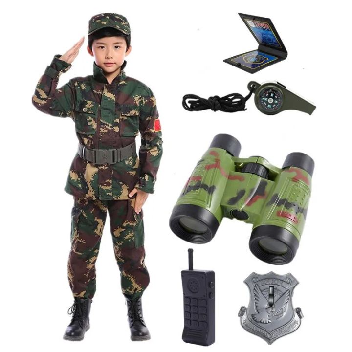 Kids Soldier Costume for Kids Party Army Costume Military Costumes for Boys Jungle Field Set with Compass Whistle