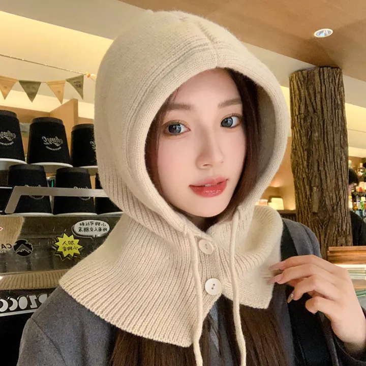 Korea%20Hat%20and%20Scarf%20Set%20Scarf%20Neck%20Set%20Balaclava%20Hat%20Women%20Winter%20Knitted%20Hooded%20Caps%20Wool%20Pullover%20One-Piece%20Neck%20Collar%20Hat%20-%20Image%202