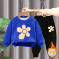 Girls Sweatshirt Set 2023 New Fleece Winter Style Girls Foreign Tops Children's Clothes Baby Pants Autumn and Winter. 