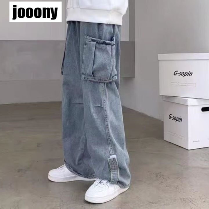 Denim Trousers Male Jeans Denim Cargo Pants Baggy Wide Leg Jeans Casual Autumn Winter Korean Streetwear Hip Hop Cowboy