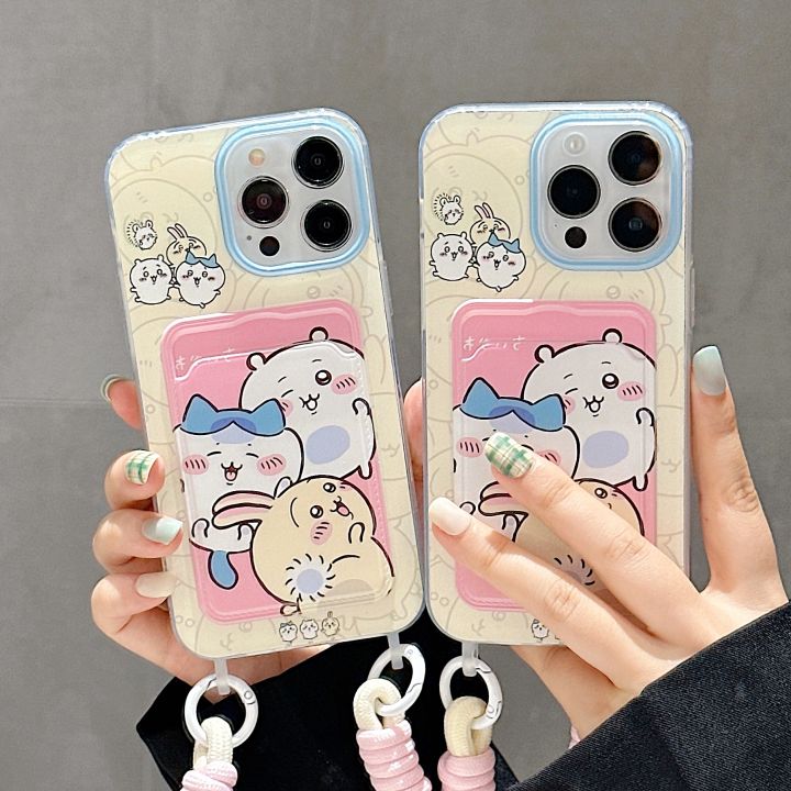 Olige  Case  For iPhone 11 12 13 14 15 Pro Max Anime cartoon small animals and cute Giekawa creative insertable Kaka bag with wrist strap phone case back cover