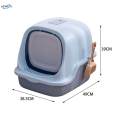 Enclosed Cat Litter Box Covered Hooded Front Entry Fully Enclosed Litter Pan Blue. 
