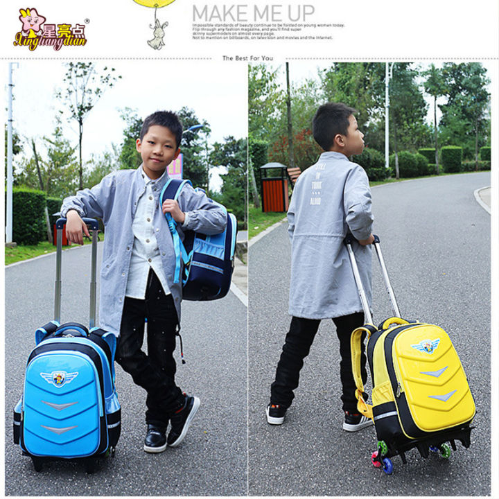 Star Bright Primary School Student Trolley Schoolbag Boys and Girls1-3-6Grade Waterproof Children's Burden Reduction Schoolbag6-12One Year Old