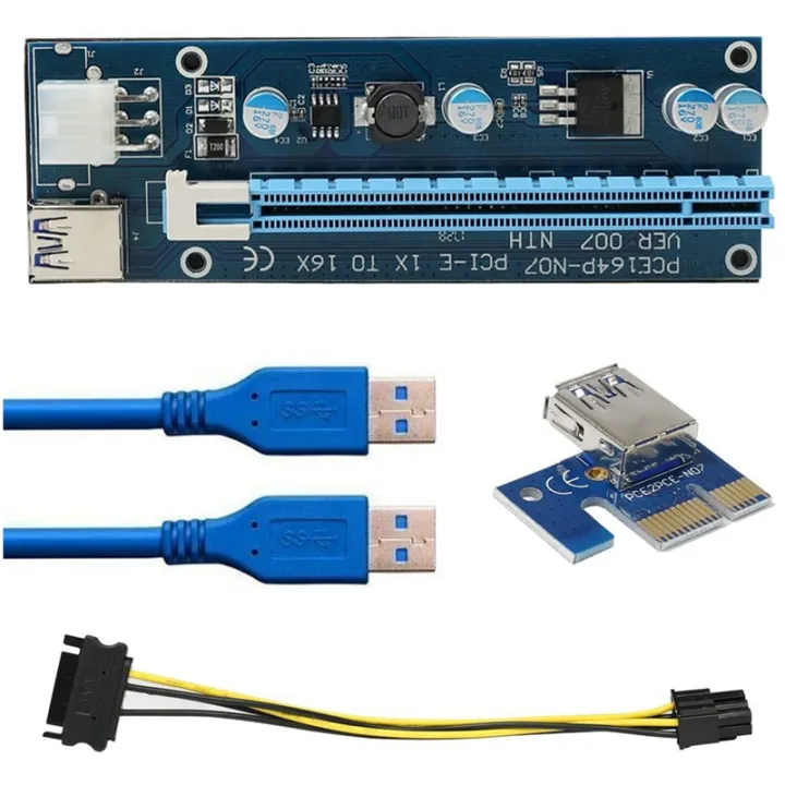 PCIE%20Riser%201X%20to%2016X%20Powered%20Riser%20Adapter%20Card%20,60cm%20USB%203.0%20Extension%20Cable,%206%20Pin%20SATA%20Power%20Cable%20-%206%20Pack%20-%20Image%204