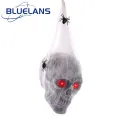 Halloween Skull Decor Spooky Voice Activated Skeleton Skull Ornament with Led Red Eyes Fake Spider Perfect Halloween Decor for Indoor Outdoor Parties Outdoor Halloween Decor. 