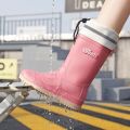 Women's Rain Boots Rain Shoes Waterproof Non-Slip Mid-Calf Work Rubber Shoes Fleece-Lined Warm Fashion Stocking Women's Rain Boots. 