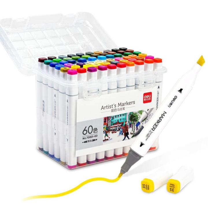 Deli Art Markers Pens 60 Colors Drawing Watercolor Alcohol Based Art  Markers Set Dual Tip Pen Brush Sketching Art