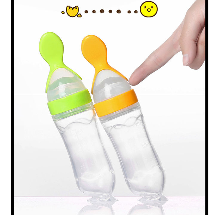 Silicone Baby Toddler Feeding Bottle with Spoon Fresh Food Cereal Squeeze Feeder Hot/66