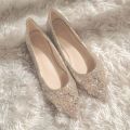 Wedding Shoes Women's Flat New Crystal Glitter Wedding Dress Xiuhe Bridesmaid Pregnant Women's Banquet Daily Wearable Crystal Shoes.