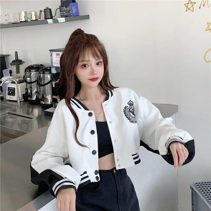 Fashionable Coat for WomeninsAutumn and Winter New Tops Korean Style Loose All-Matching Hoodie Short Baseball Uniform
