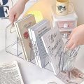Portable Clear Acrylic Bookends with Handle Desk Organizer Divided Book Stand Desktop Sorting Rack Study Supplies. 